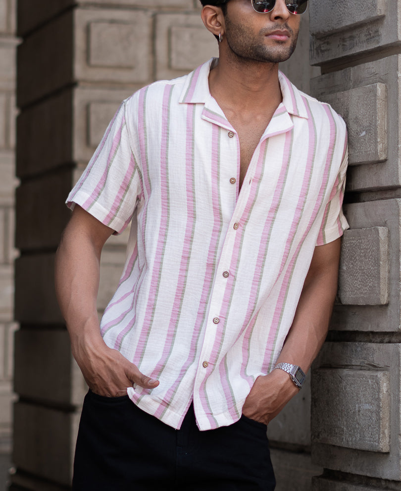 Light Pink Regular Fit Half Sleeves Shirt