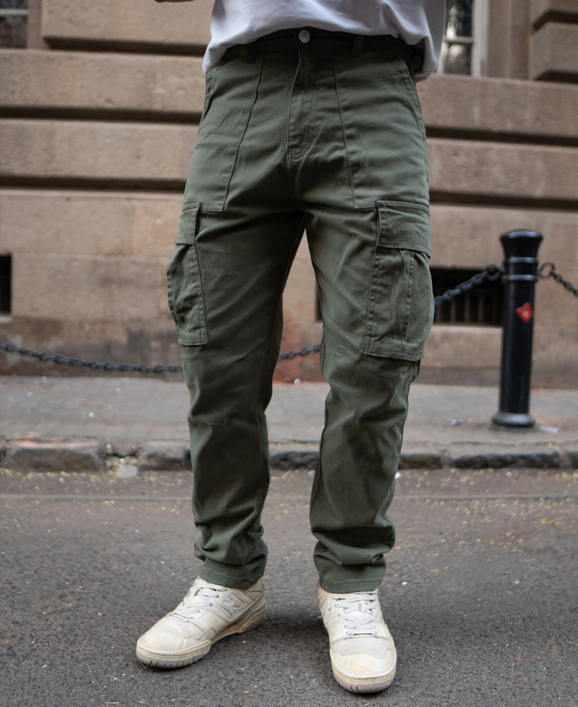 Dark Olive Regular Fit Cotton Cargo Pant