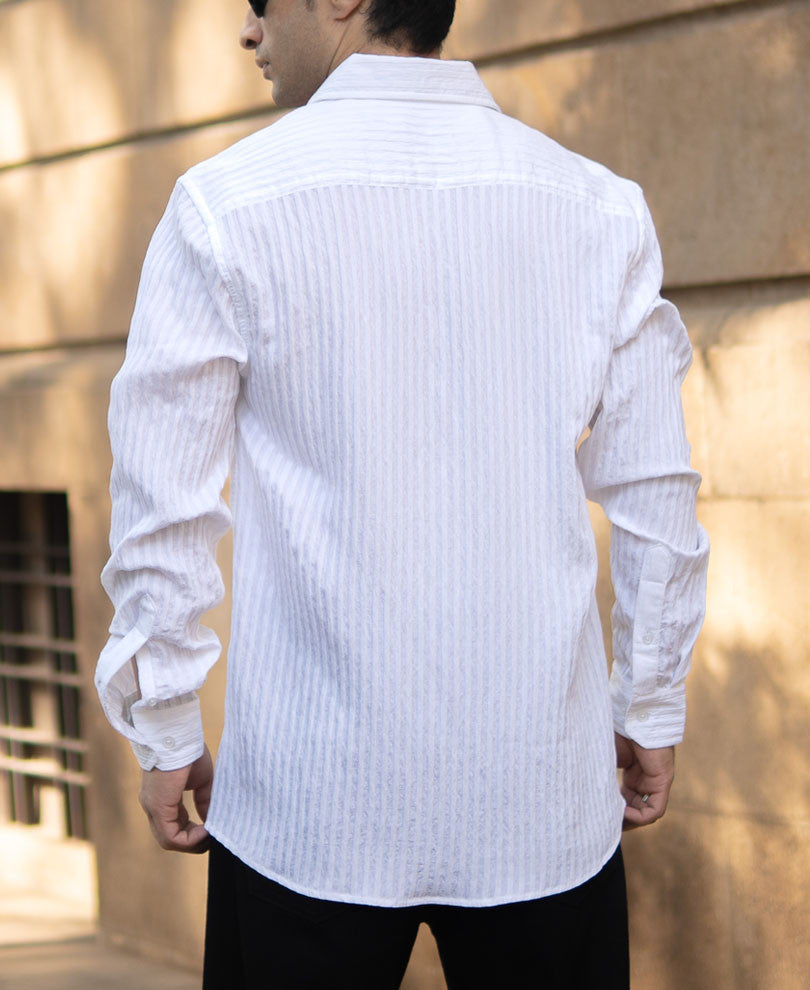 White Stripes Regular Fit Full Sleeves Shirt