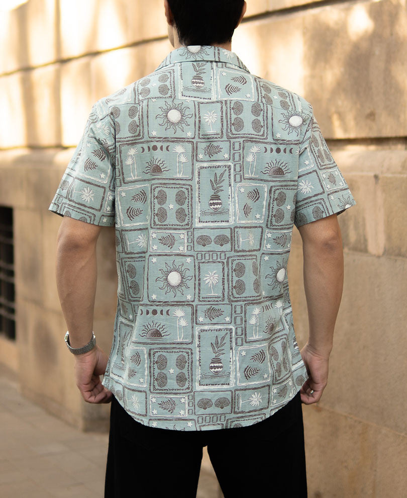 Dusty Blue Tropical Print Shirt