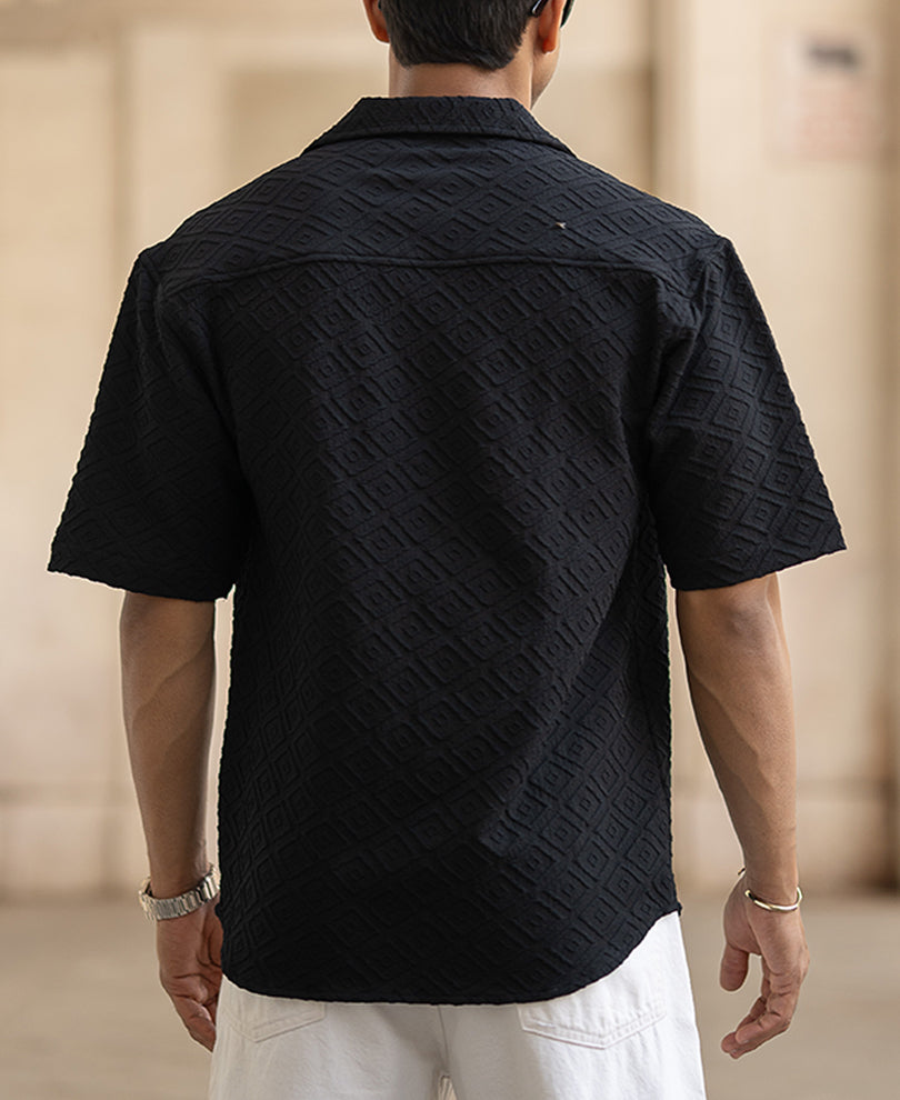 Black Structured Cuban Shirt