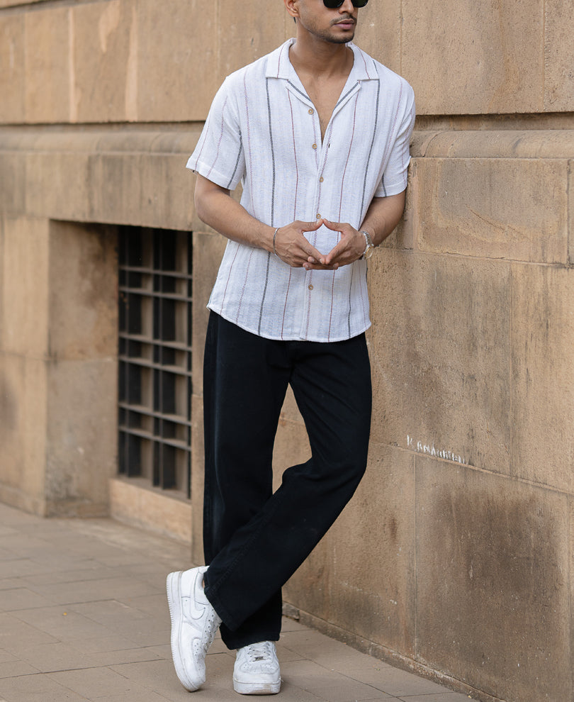 White Structured Stripe Shirt