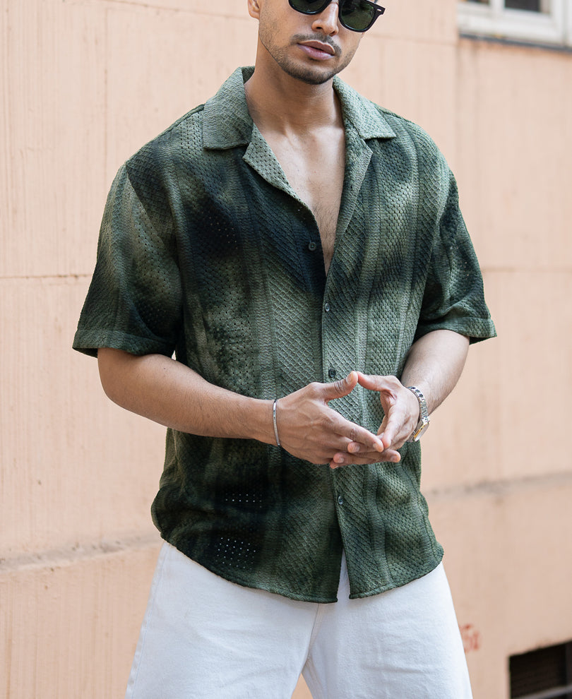 Olive Oversized Half Sleeves Shirt