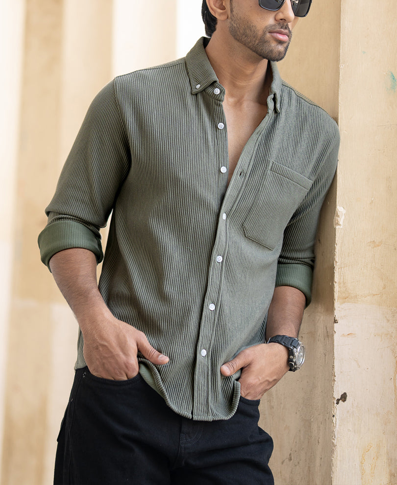 Agave Green Regular Fit Full Sleeves Shirt
