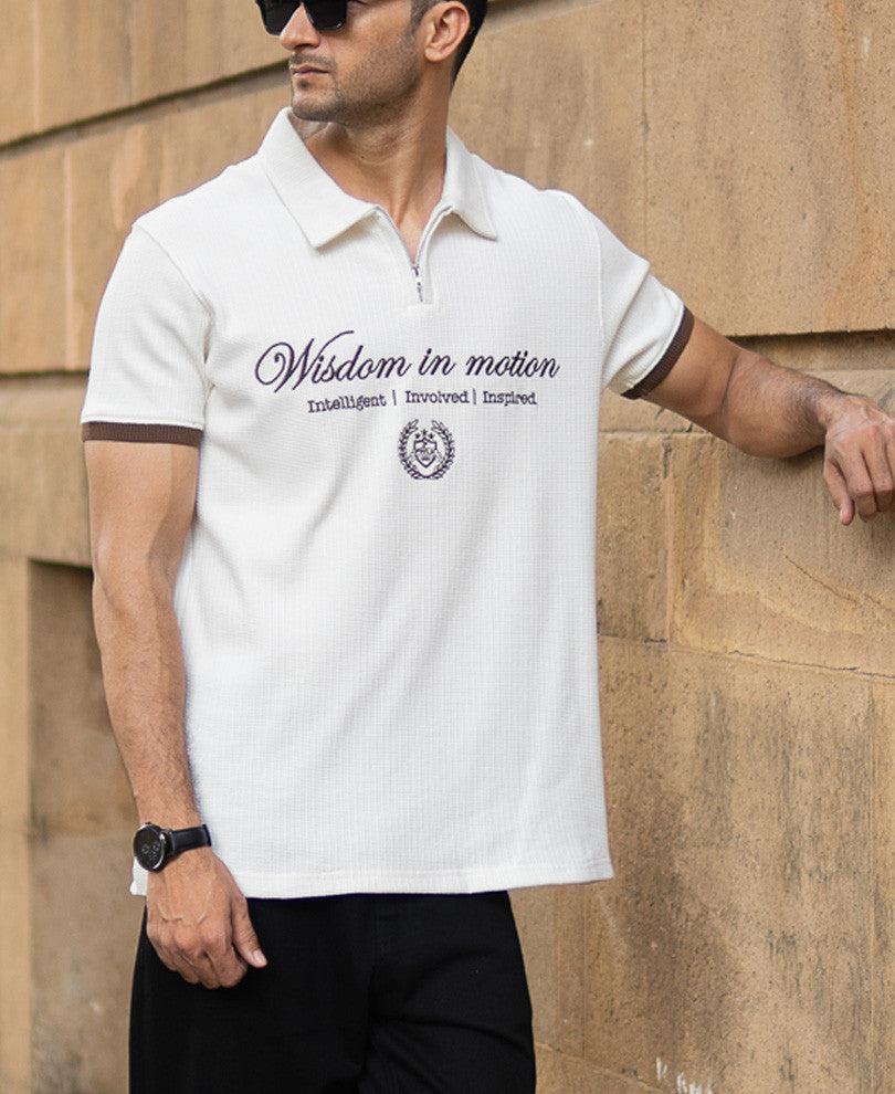 Off-White Bamboo Cord Regular Fit Half Sleeves T-Shirt