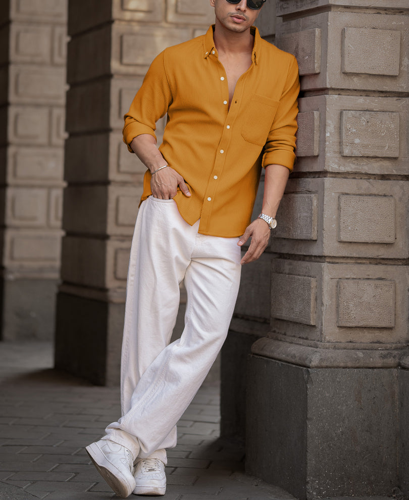 Mustard Regular Fit Full Sleeves Shirt