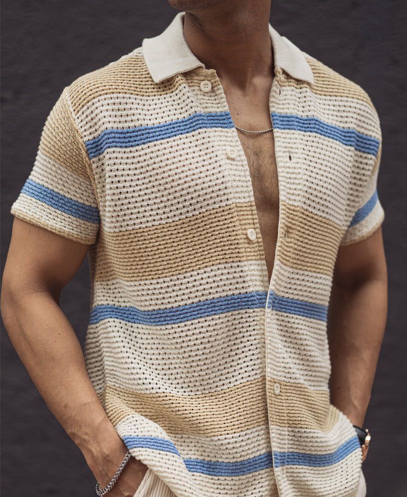 Multicolor Structured Striped Regular Half Sleeves Shirt