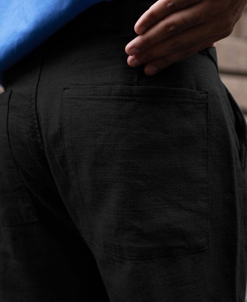 Black Cotton Pant With Belt