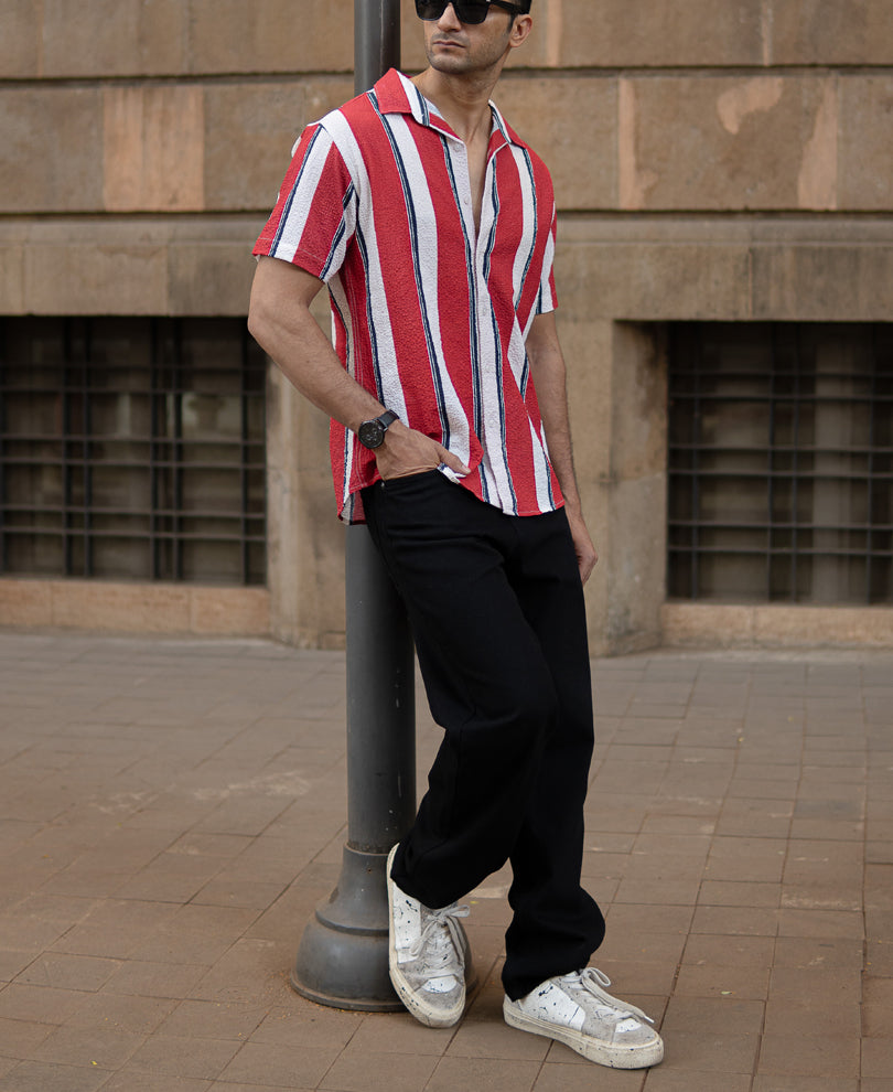 Red Textured Stripe Shirt