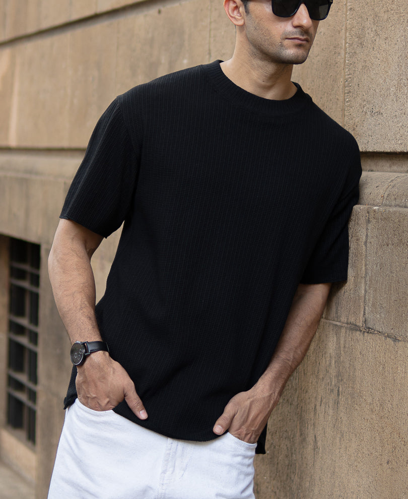 Black Oversized Structure Half Sleeves T-Shirt