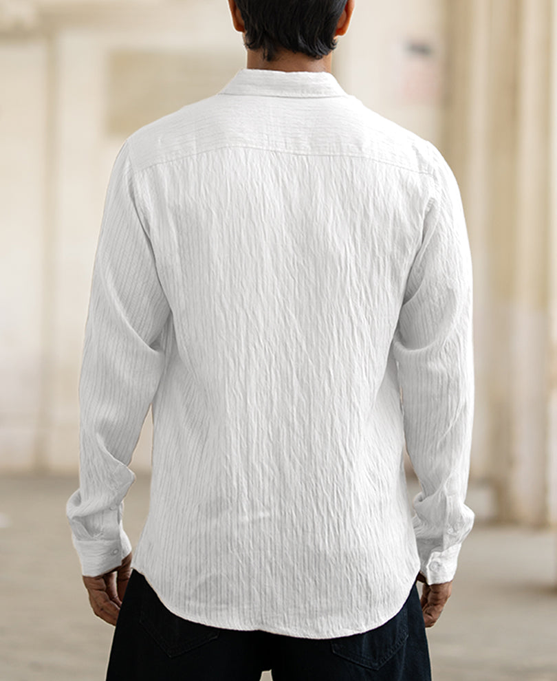 White Regular Fit Stripes Full Sleeves Shirt