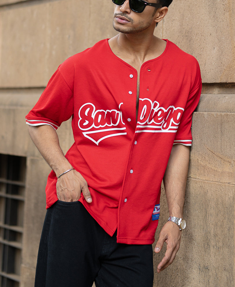 Red Mesh Texture Printed T-Shirt