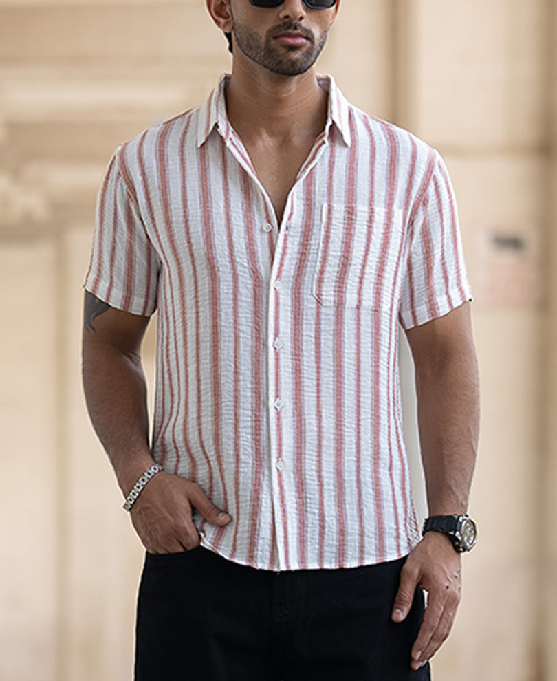 Peach Striped Shirt With Pocket