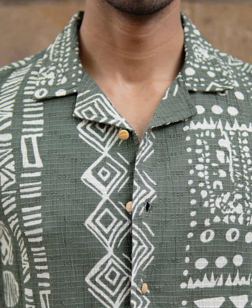 Light Olive Structured Printed Shirt
