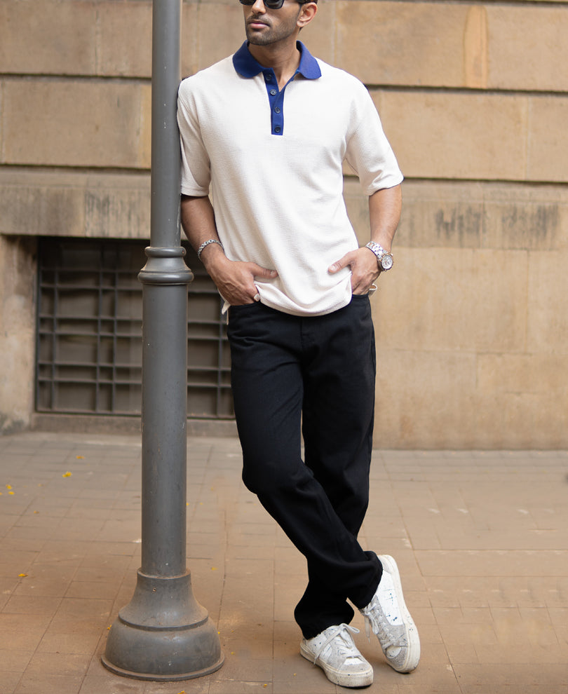 Cream Contrast Collar T-Shirt