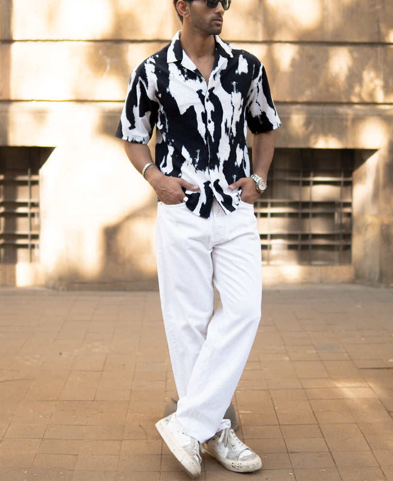 Black Abstract Print Cuban Shirt