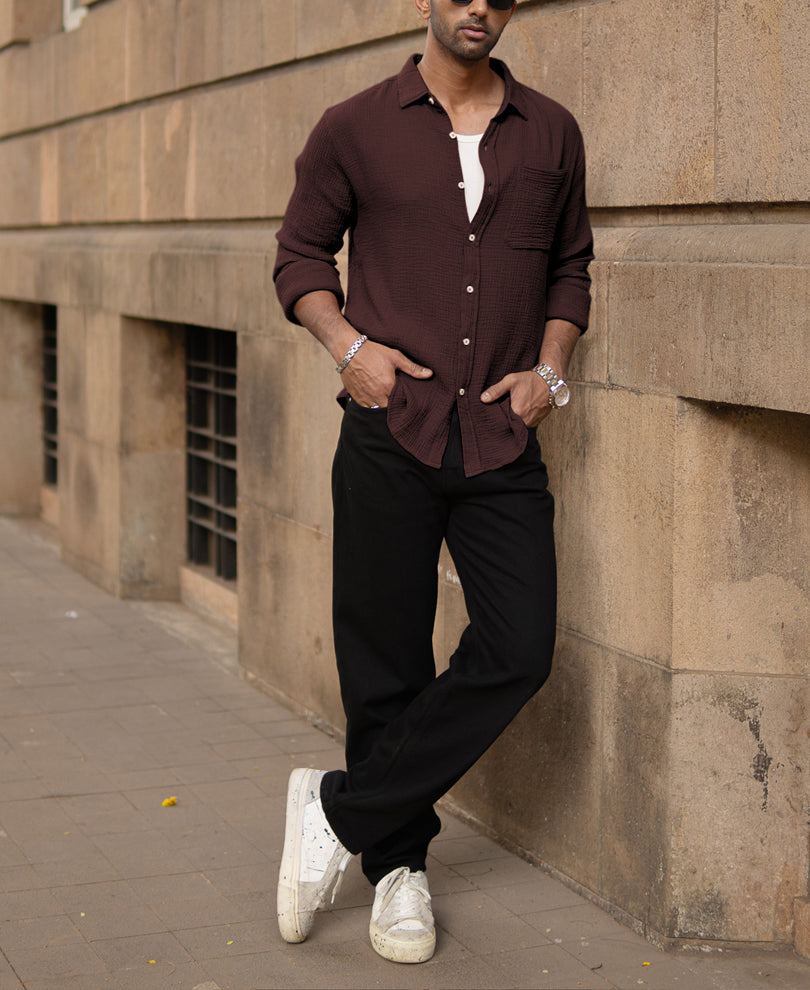 Cocoa Brown Crinkled Shirt