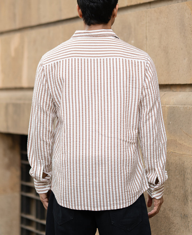 Light Brown Seersucker Stripe Shirt