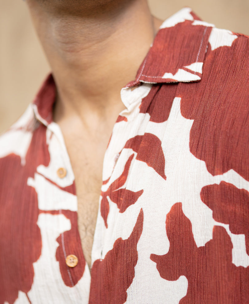 Rust Floral Crinkled Print Shirt