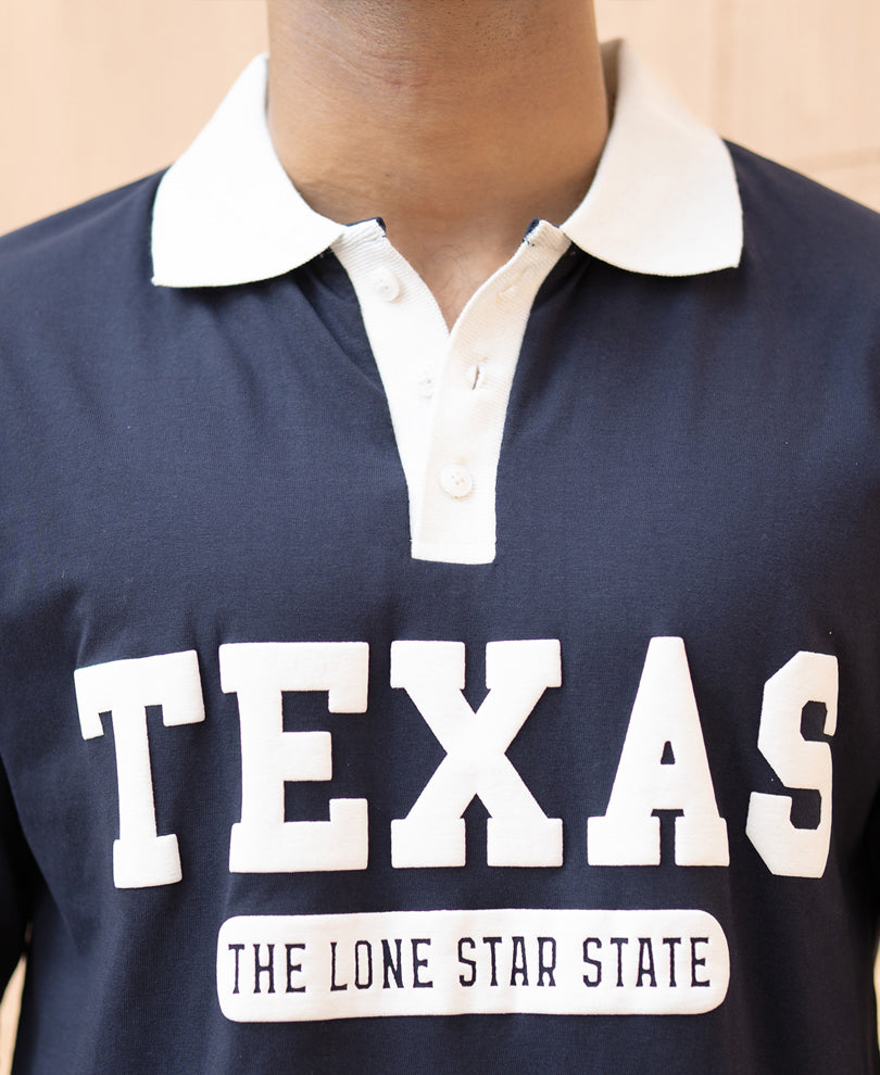 Navy Contrast Print Polo T-Shirt