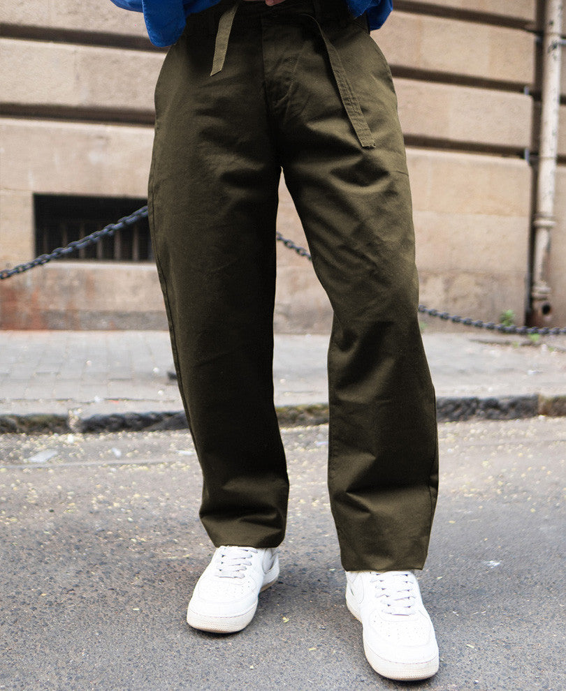 Olive Regular Fit Cotton Pant