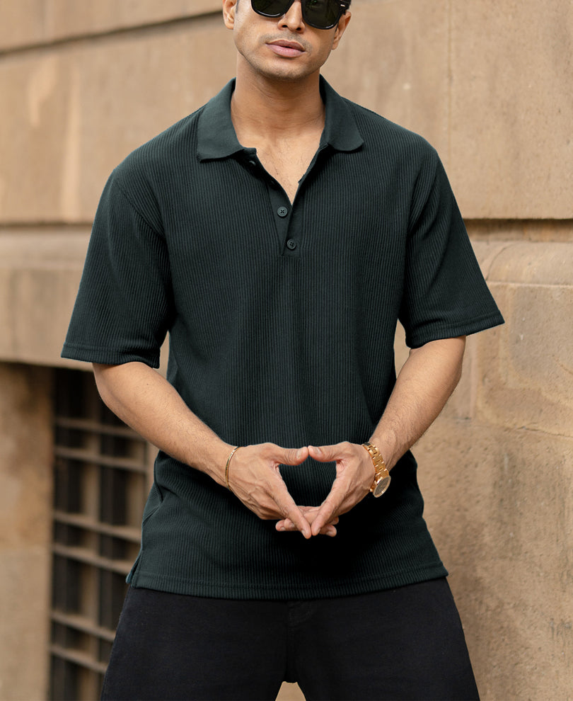 Dark Green Rib Polo T-Shirt