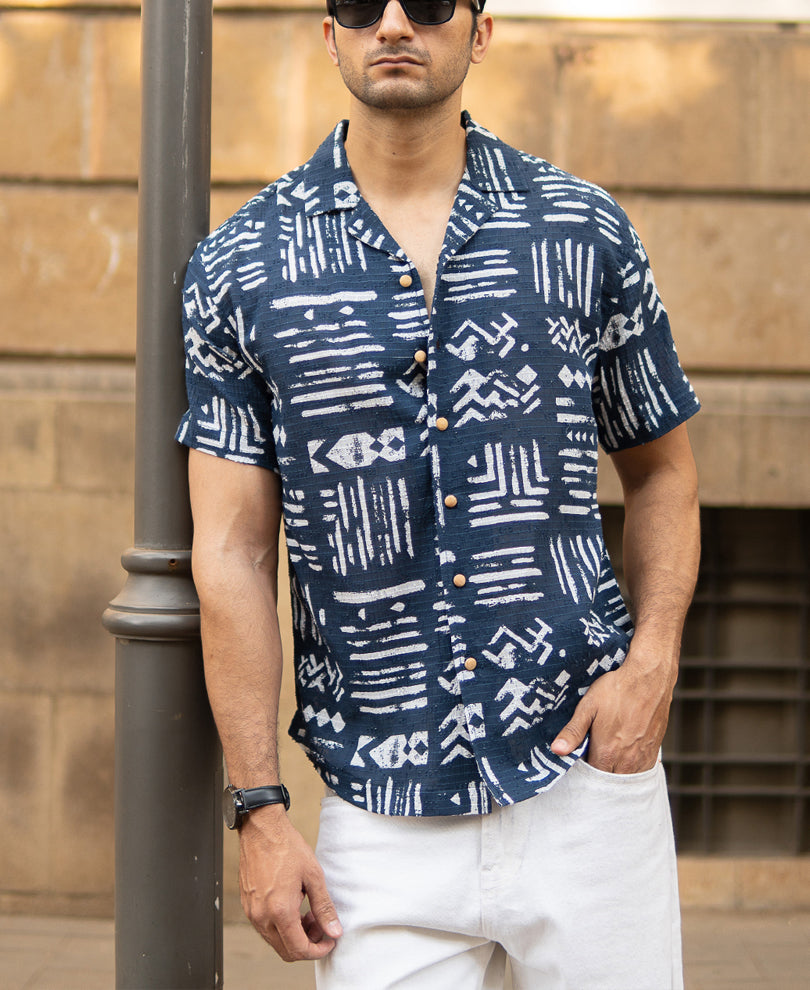 Navy Abstract Aztec Print Shirt