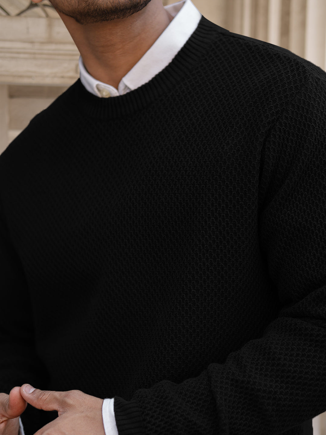 Classic Black Structured Full Sleeves T-Shirt
