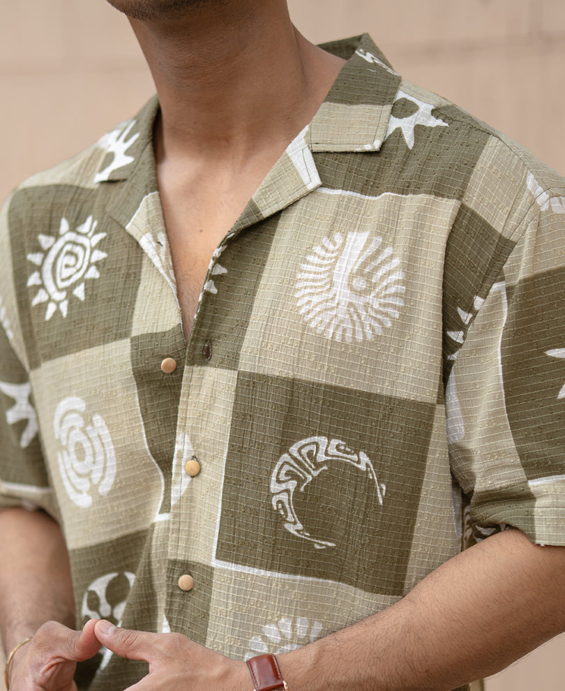 Green Structured Cuban Printed Shirt