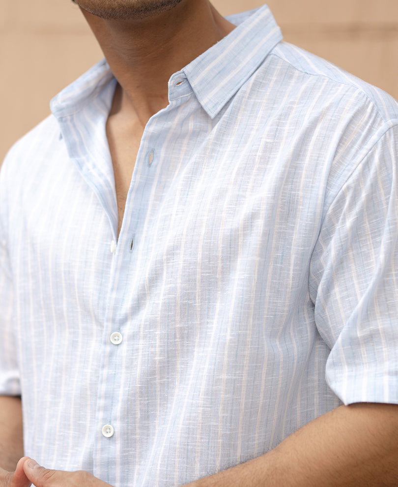 Blue Stripe Shirt With Print