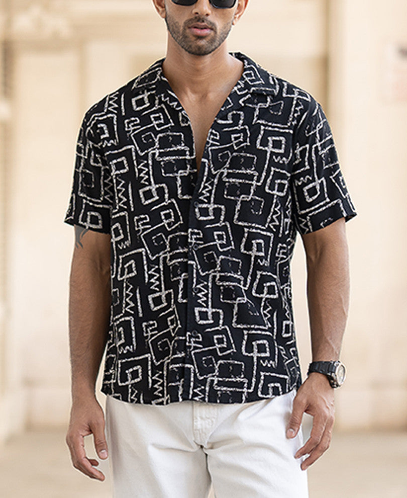 Black Cuban Printed Shirt