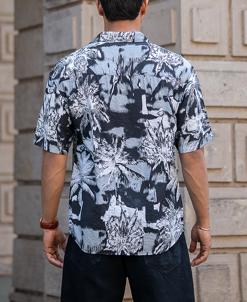 Black Structured Cuban Oversized Half Sleeves Shirt