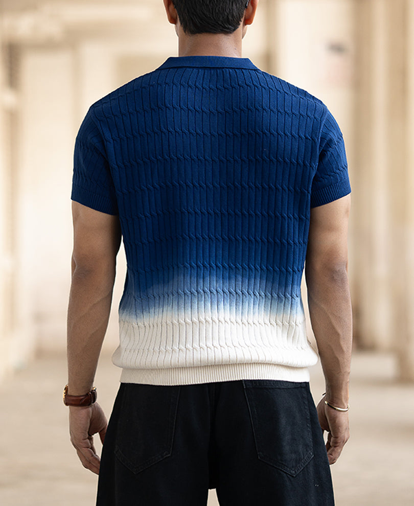 Blue Ombre Knit Polo T-Shirt