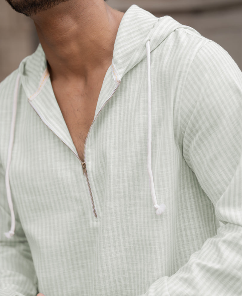 Mint Striped Hooded Shirt