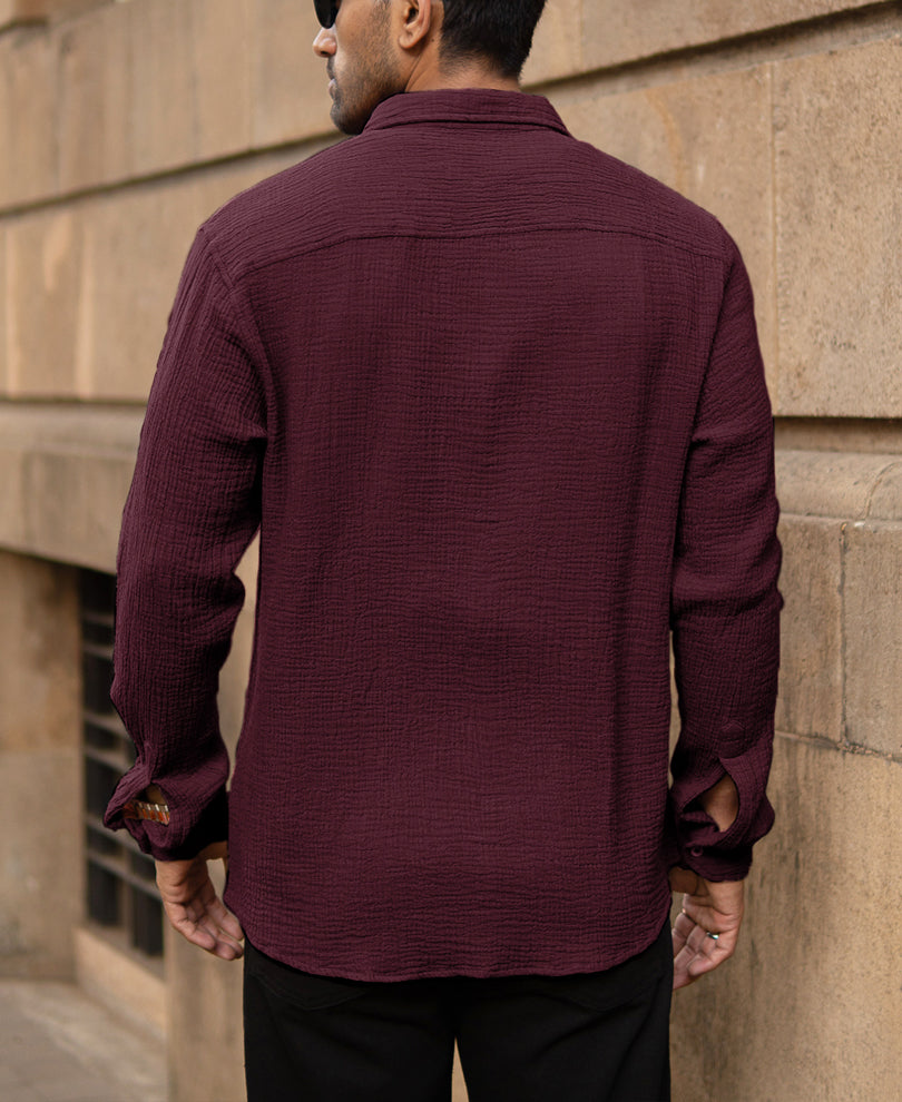 Wine Crinkled Shirt