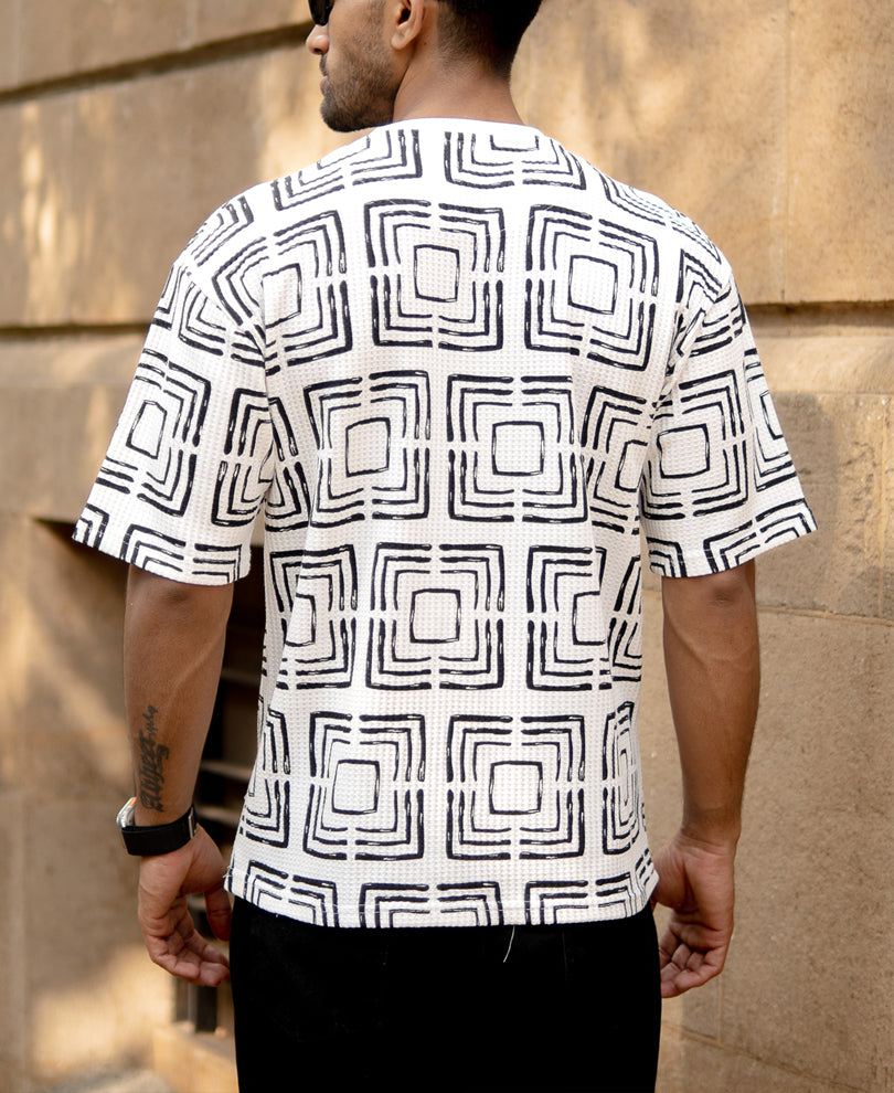 White Geometric Print T-Shirt