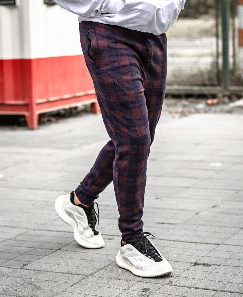Maroon and Navy Blue Checks Track Pant