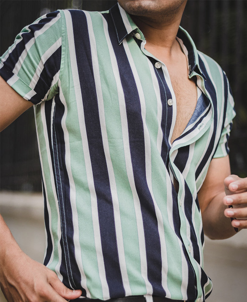 Pista Green Stripes Half Sleeves Shirt