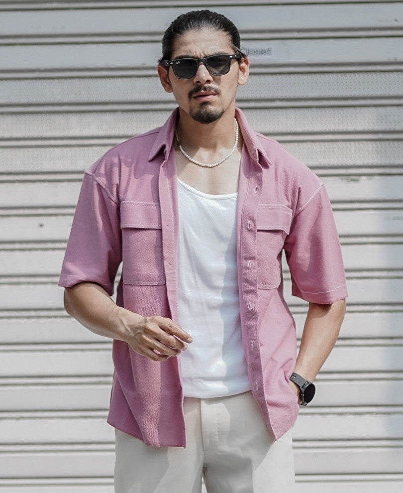 Peach Double Pocket Oversize Drop Shoulder Shirt