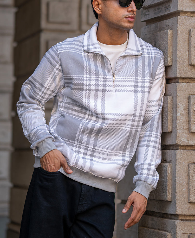 Grey Checked Regular Fit Sweatshirt