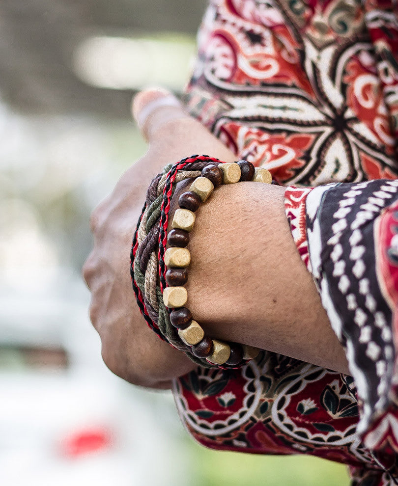 Red and Black Braided Mix 3 Wrap Bracelet