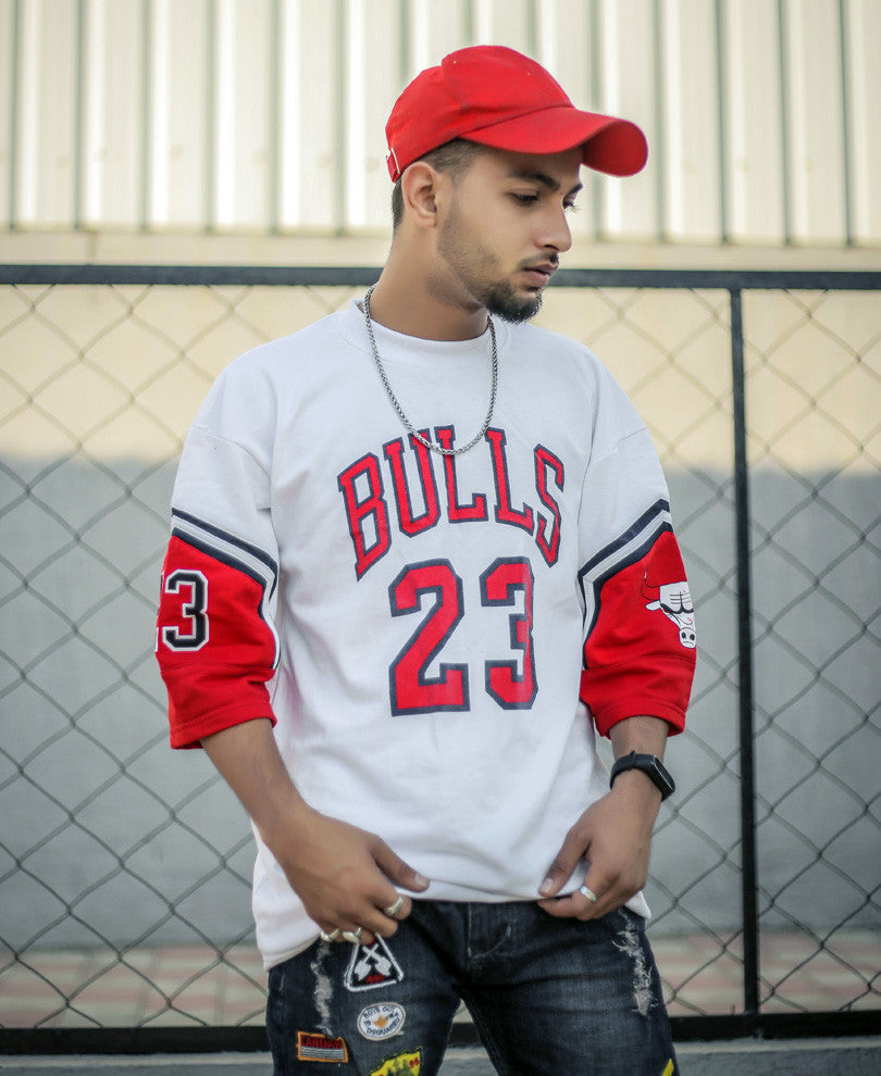 White 23 Bulls Oversize Drop Shoulder T Shirt