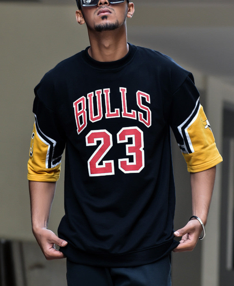 Black 23 Bulls Oversize Drop Shoulder T Shirt