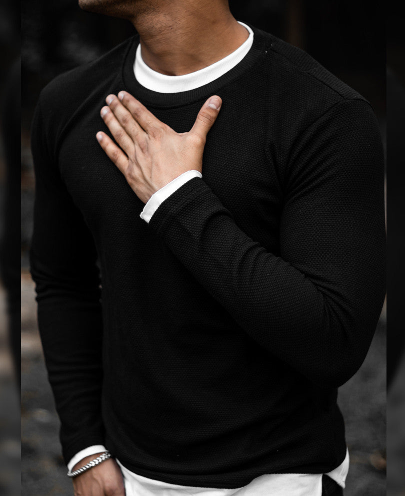 Black Double Crew Neck Full Sleeves T Shirt