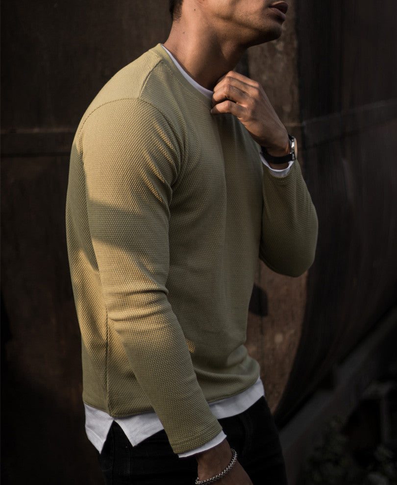 Pista Green Double Crew Neck Full Sleeves T Shirt