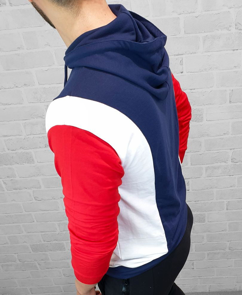 Blue and Red Panel Hood T-Shirt