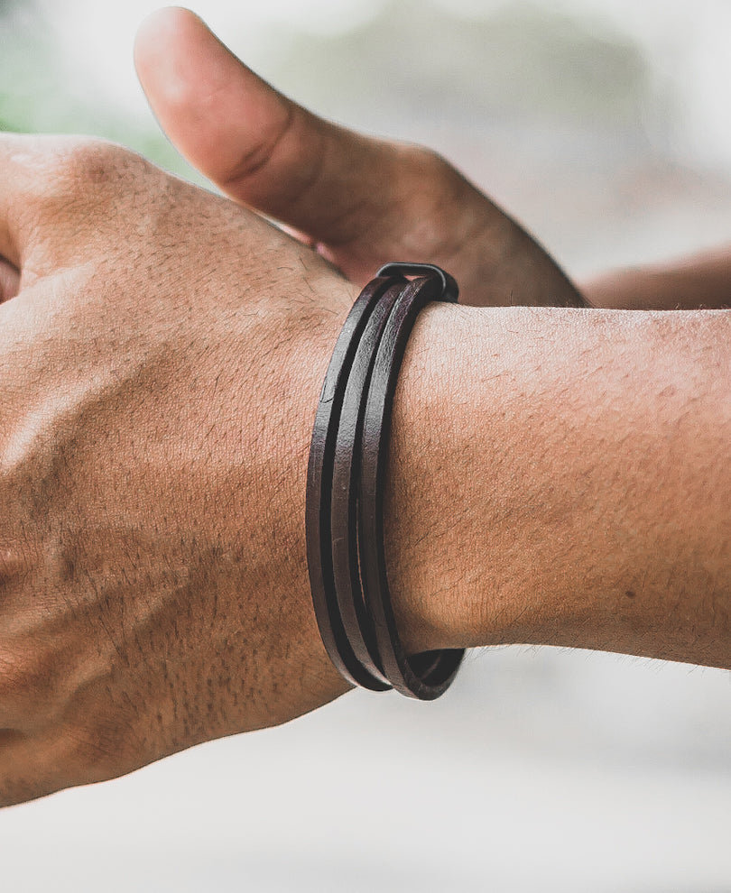 Dark Brown Leather Bracelet Metal Lock