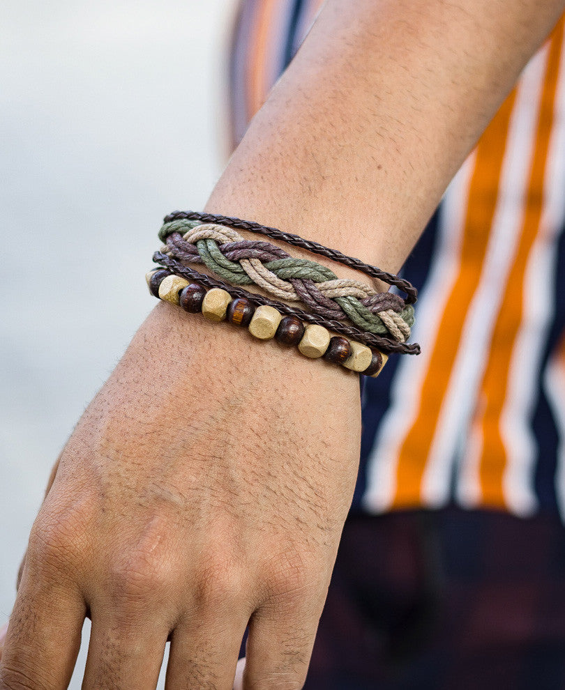 Brown Braided Mix 3 Wrap Bracelet