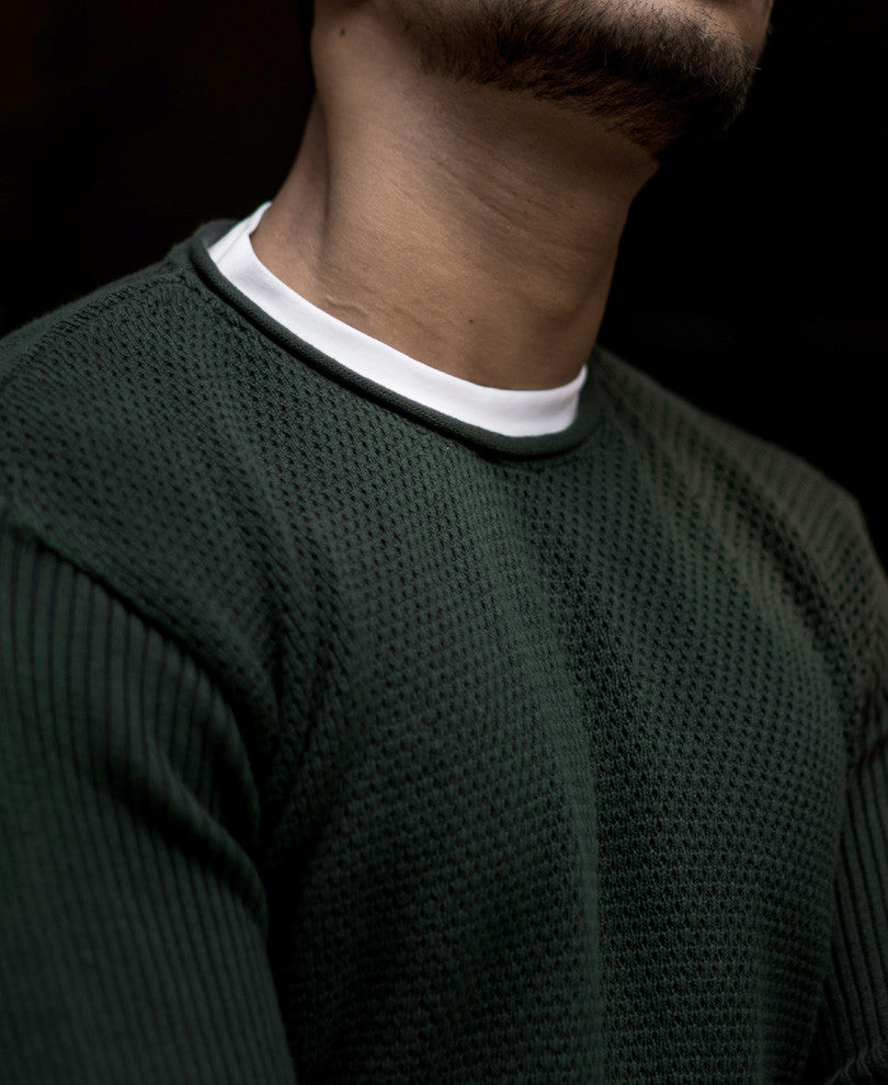 Olive Green Knitted Full Sleeves T Shirt