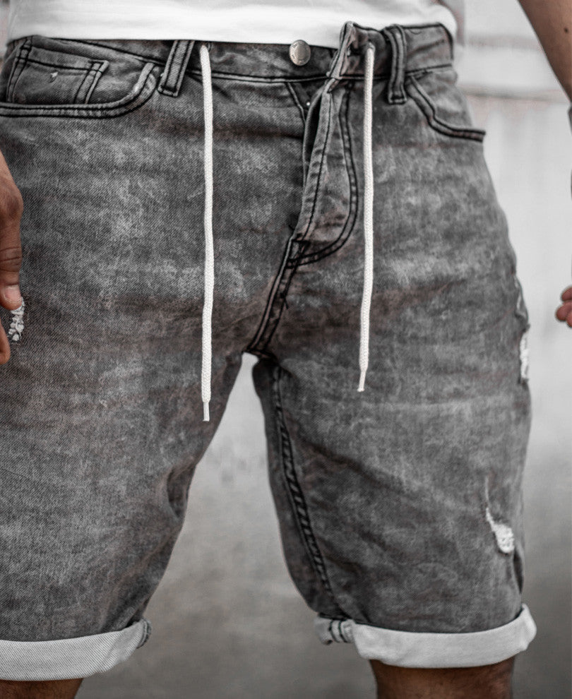 Grey Washed Denim Shorts